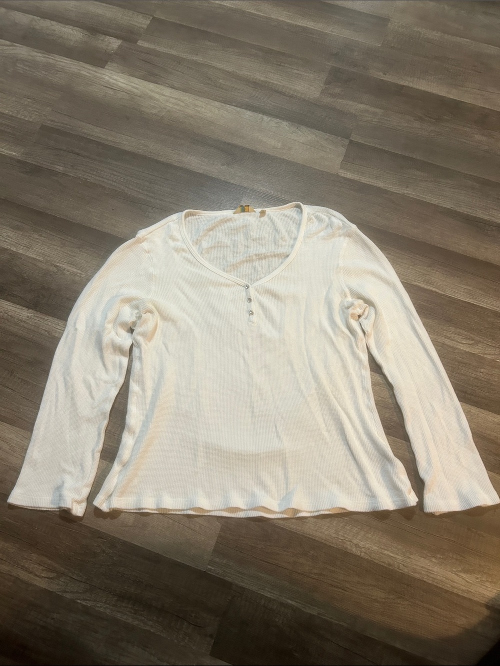 True Grit Women’s Shirt White Ribbed Long-Sleeve Henley Top Size Large